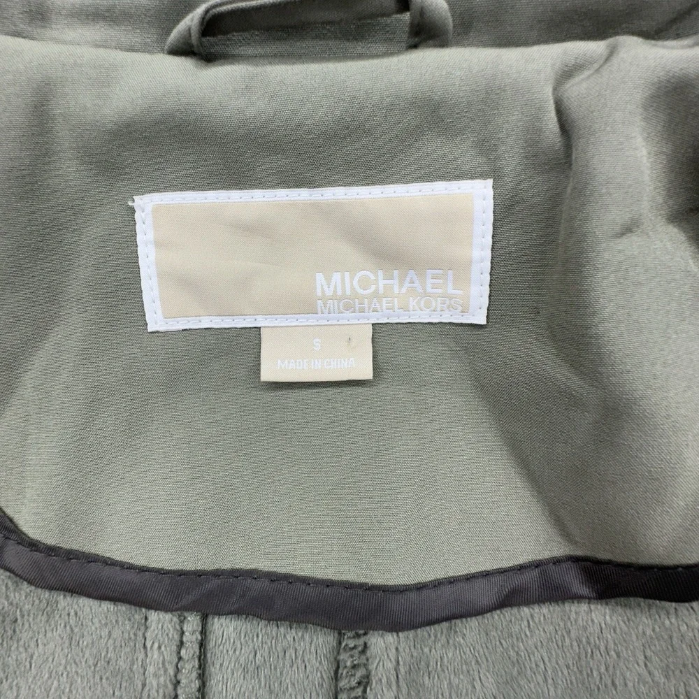 Michael Kors Belted Softshell Jacket Sage‎ Green Zip Hooded Moto Coat Size Small